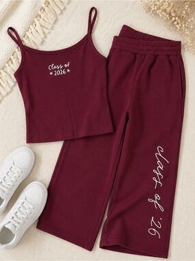 Hollister Class of 2026 Burgundy Cami & Wide Leg Sweatpants Set XS/S